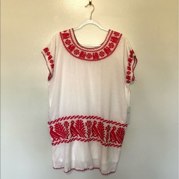J. Marie Embroidered Dress Bohemian Birds White Red New NWT Medium - Picture 1 of 8